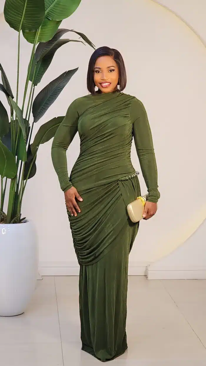 HIGH NECK RUCH & TWIST WAIST DETAILED DRESS 2649 2 POSH 'N' SASSY