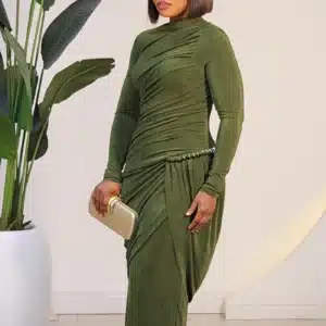 HIGH NECK RUCH & TWIST WAIST DETAILED DRESS 2649 - Image 3