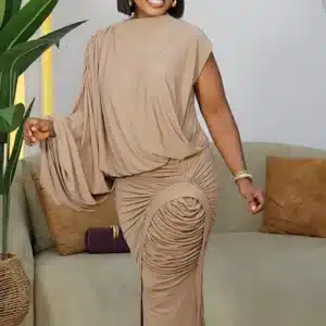 LYCRA MONO SLEEVE BUBBLE TOP & RUCH SKIRT SET 1020 - Image 2