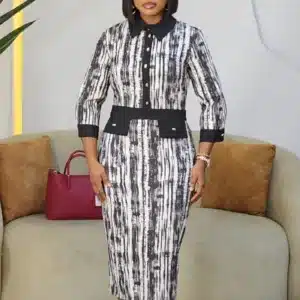 PRINT CHEST BUTTON MIDI DRESS L995