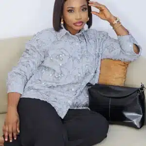 STRIPE RUFFLE EMBROIDERY STUD SHIRT 1709 - Image 6