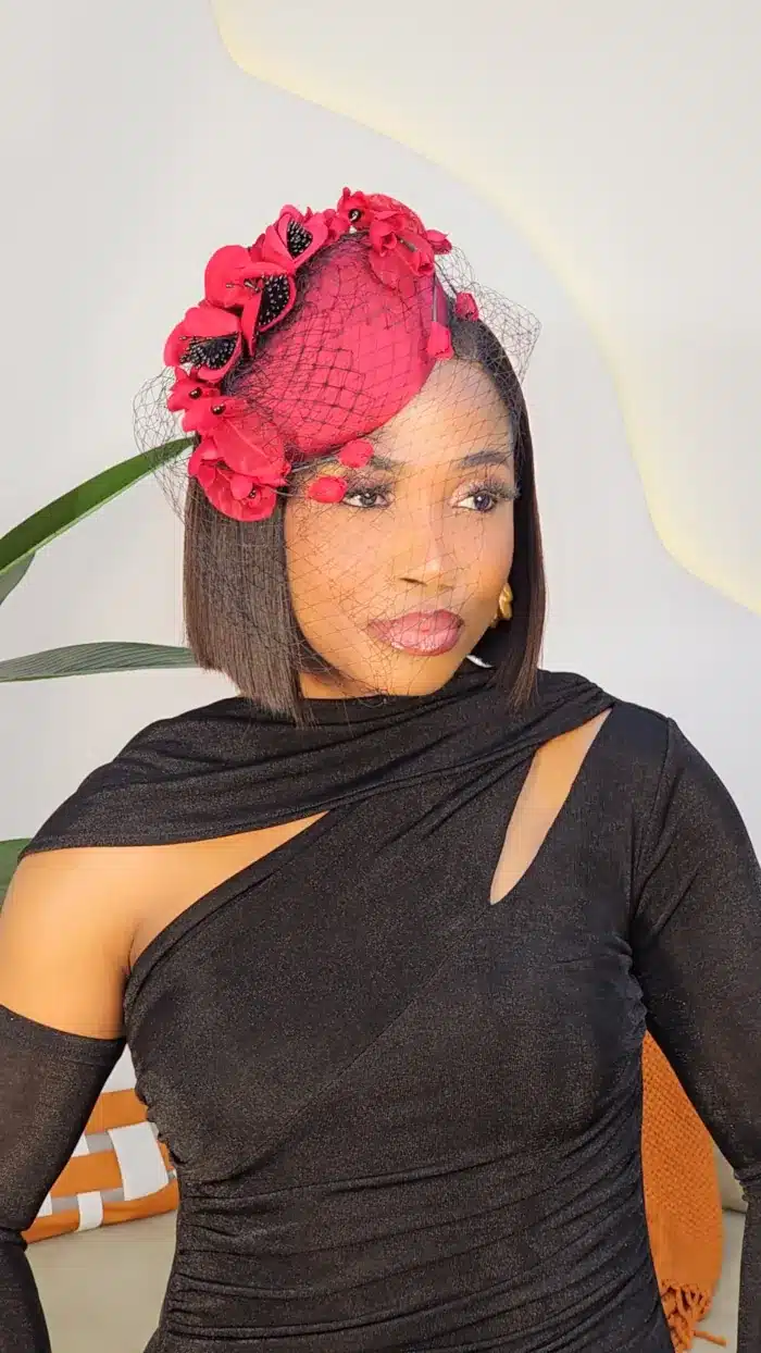 BASE CAP, NET & ROSE DETAIL FASCINATOR 1310 1 POSH 'N' SASSY