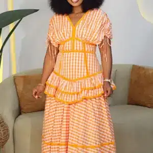 CHECKERS RUCH SLEEVE LAYERS DRESS 9233