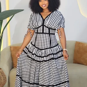 CHECKERS RUCH SLEEVE LAYERS DRESS 9233 - Image 2