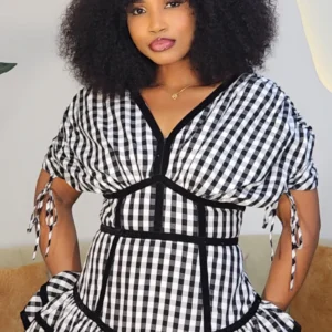 CHECKERS RUCH SLEEVE LAYERS DRESS 9233 - Image 4