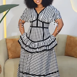 CHECKERS RUCH SLEEVE LAYERS DRESS 9233 - Image 6