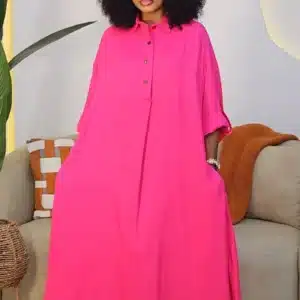 LINEN TURN-UP SLEEVE MAXI DRESS 3145