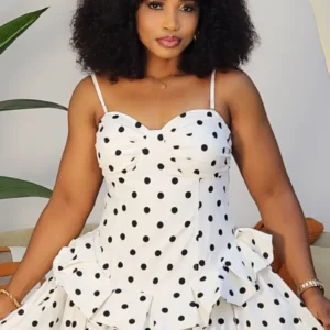 POLKA DOT SPAG PEPLUM SKATER DRESS 906 - Image 5