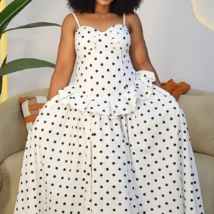 POLKA DOT SPAG PEPLUM SKATER DRESS 906 - Image 2