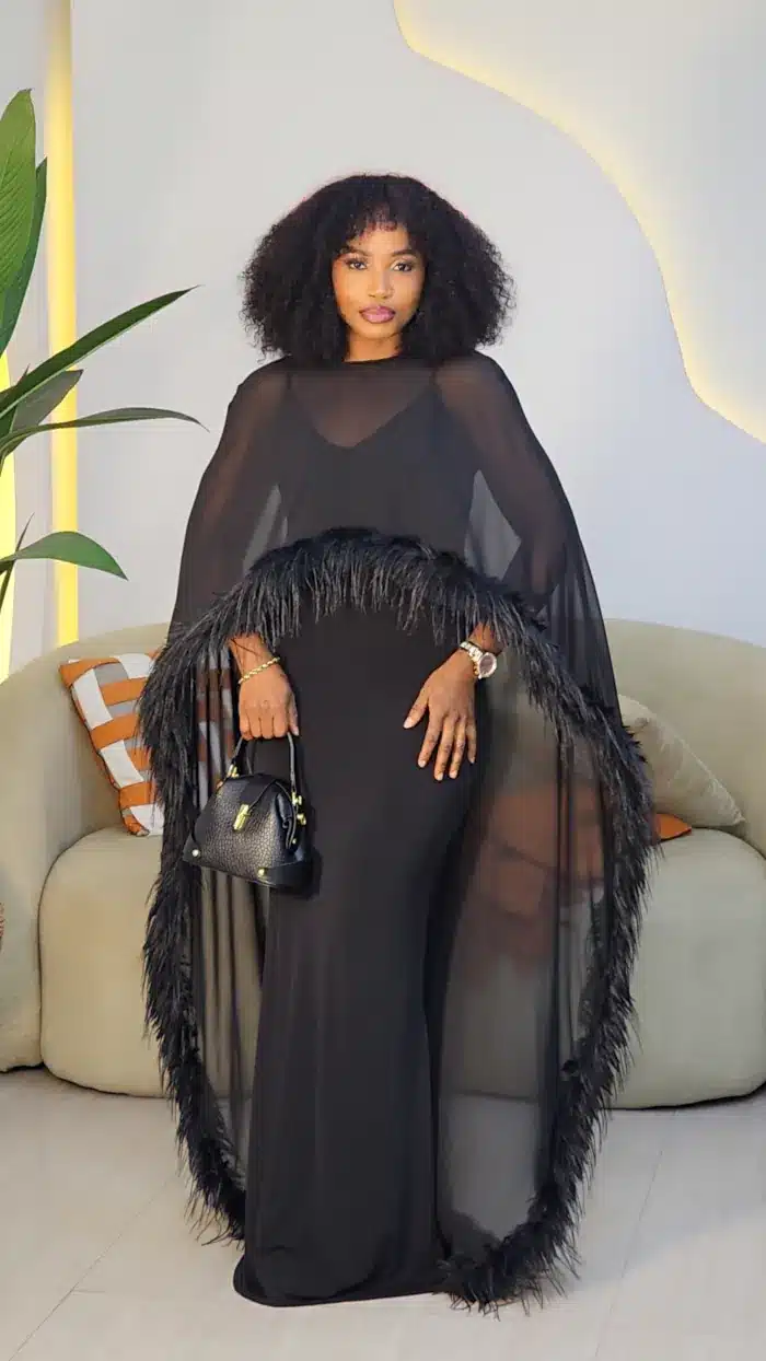 PONCHO FUR & MAXI DRESS SET 1510