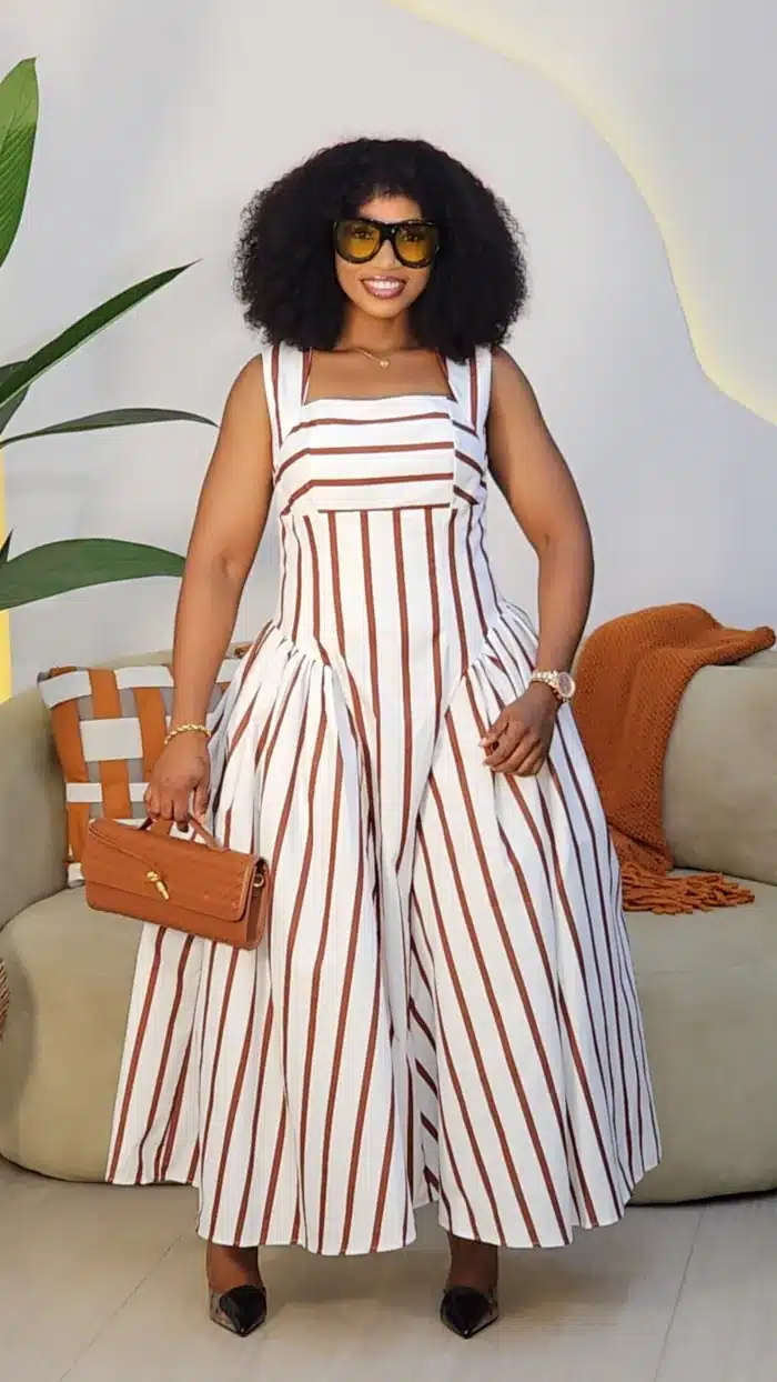 SLEEVELESS STRIPE DOUBLE SIDE HEM DRESS, 0910 1 POSH 'N' SASSY